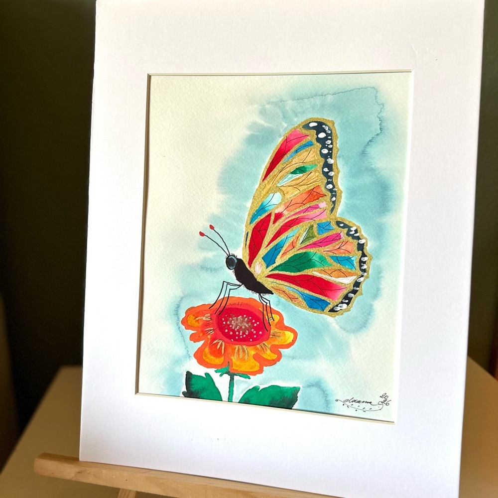 Hand-Made New Watercolor Art Vibrant Butterfly - Picture 2 of 6